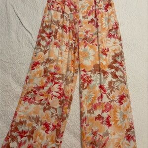 Abercrombie & Fitch Floral Wide-Leg Pants - Red, Orange, Cream